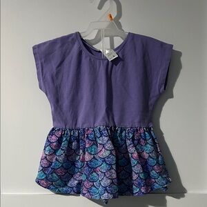 Girls Size 6 Peplum Purple and Mermaid Print Short Sleeve Top
